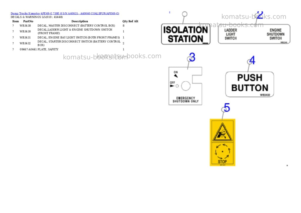 Komatsu afe69-g 730e-8 s/n a40035 - a40040 coalspur Parts catalog cover Page 5