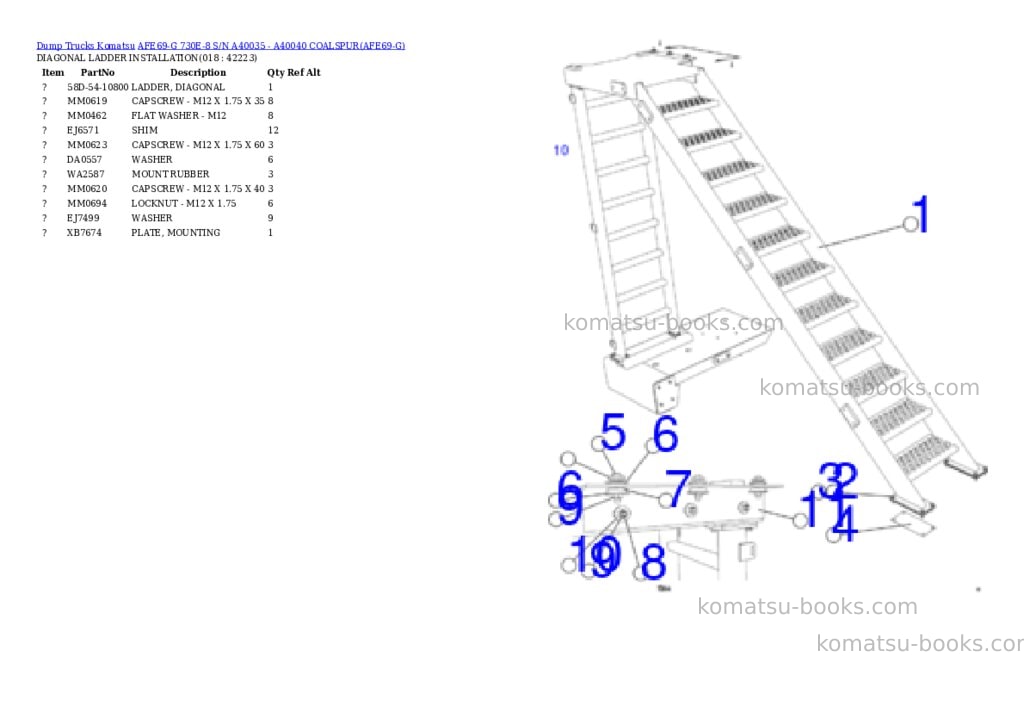 Komatsu afe69-g 730e-8 s/n a40035 - a40040 coalspur Parts catalog cover Page 9