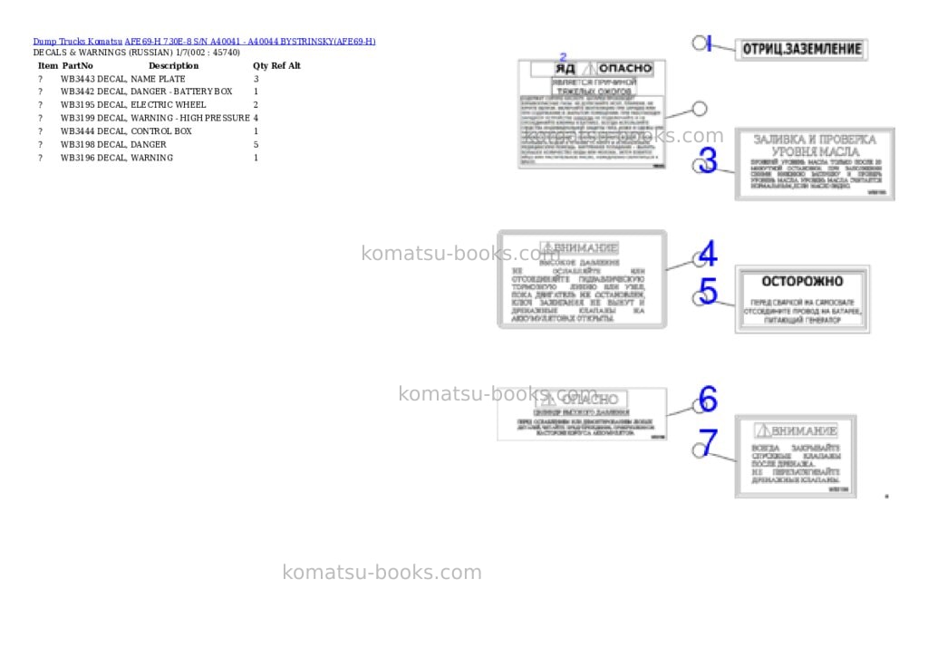Komatsu afe69-h 730e-8 s/n a40041 - a40044 bystrinsky Parts catalog cover