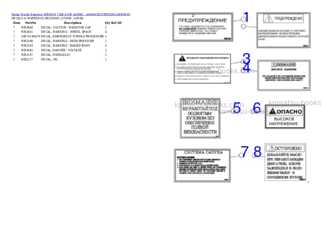 Komatsu afe69-h 730e-8 s/n a40041 - a40044 bystrinsky Parts catalog cover Page 2