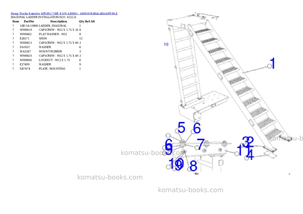 Komatsu afe69-j 730e-8 s/n a40045 - a40050 baralaba Parts catalog cover Page 10