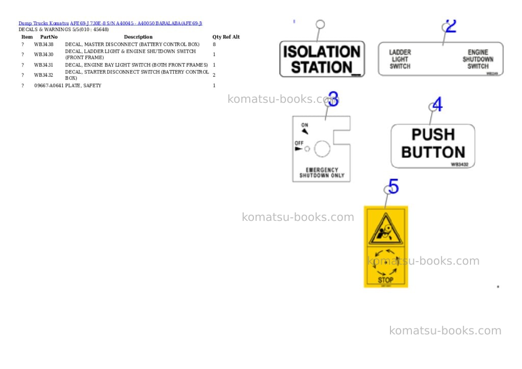 Komatsu afe69-j 730e-8 s/n a40045 - a40050 baralaba Parts catalog cover Page 5