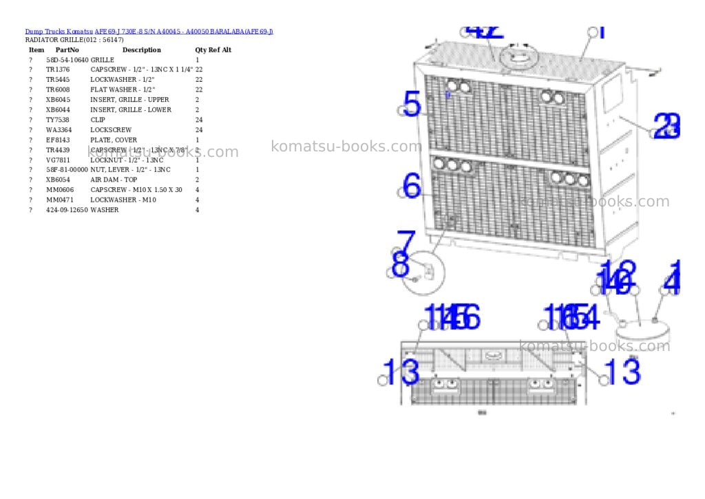 Komatsu afe69-j 730e-8 s/n a40045 - a40050 baralaba Parts catalog cover Page 6