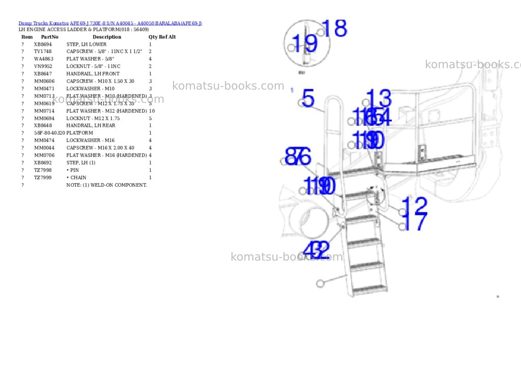 Komatsu afe69-j 730e-8 s/n a40045 - a40050 baralaba Parts catalog cover Page 9