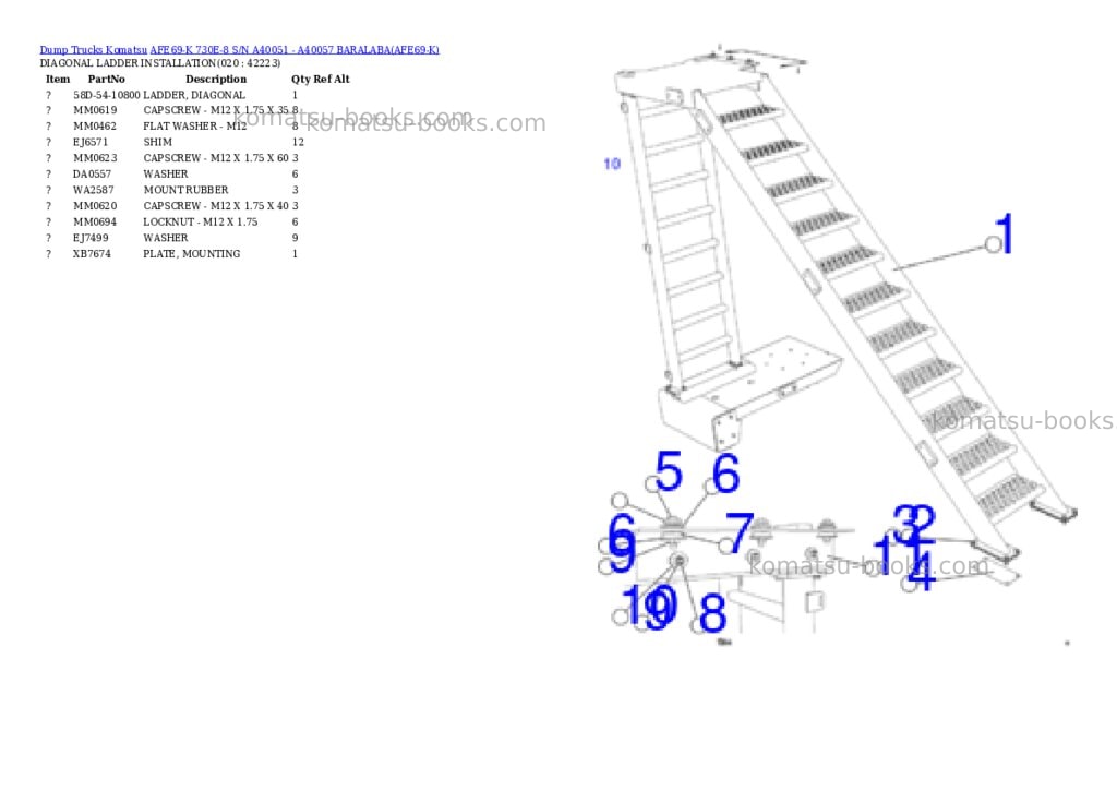 Komatsu afe69-k 730e-8 s/n a40051 - a40057 baralaba Parts catalog cover Page 10