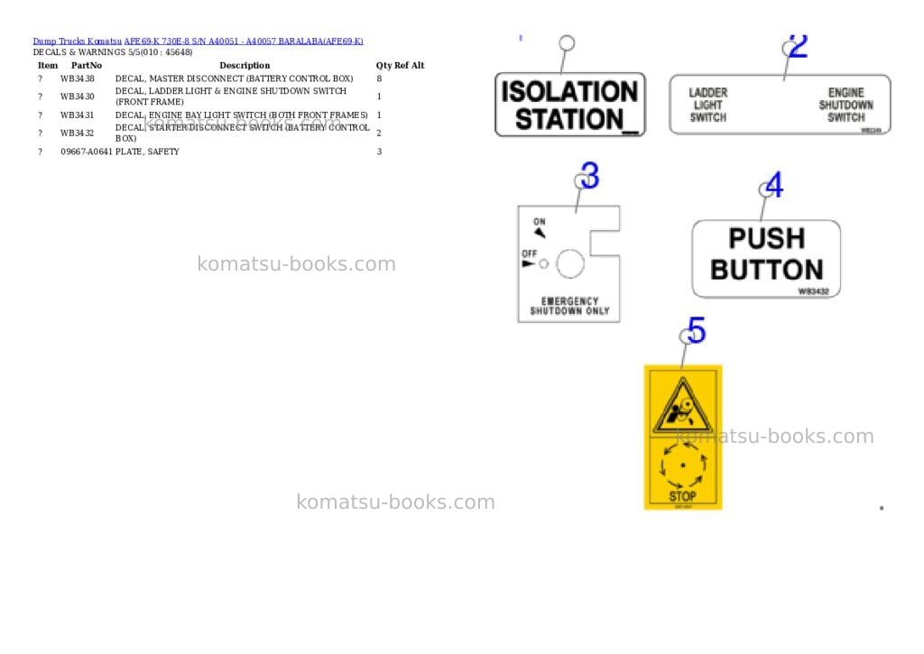 Komatsu afe69-k 730e-8 s/n a40051 - a40057 baralaba Parts catalog cover Page 5