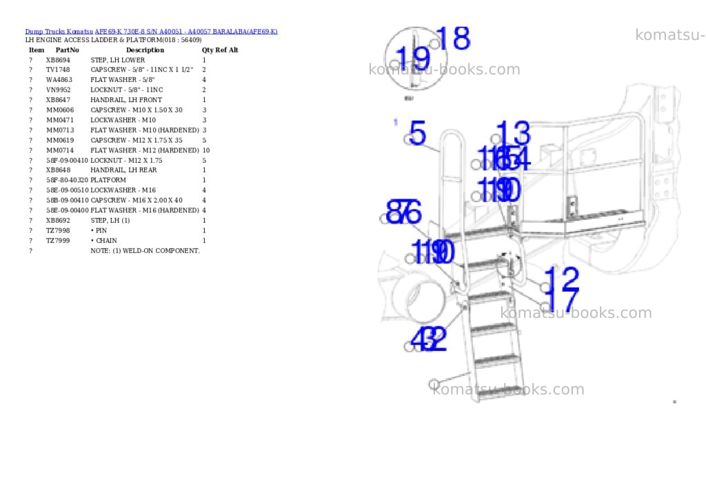 Komatsu afe69-k 730e-8 s/n a40051 - a40057 baralaba Parts catalog cover Page 9