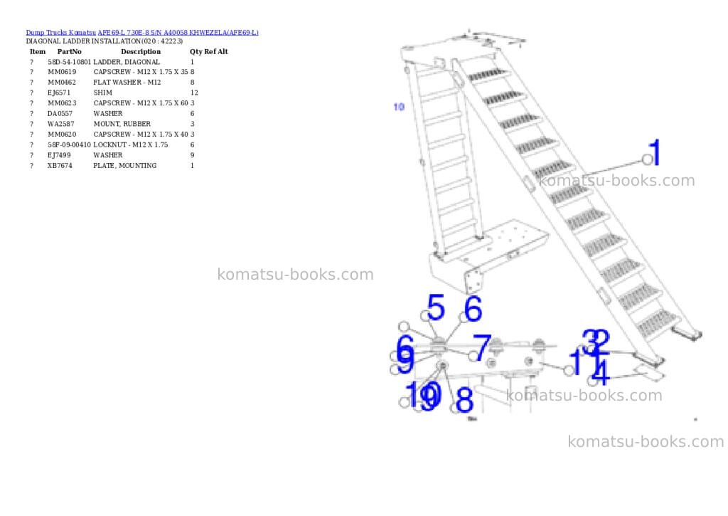 Komatsu afe69-l 730e-8 s/n a40058 khwezela Parts catalog cover Page 10