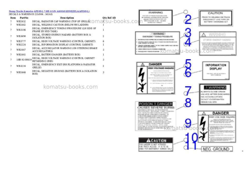 Komatsu afe69-l 730e-8 s/n a40058 khwezela Parts catalog cover Page 2