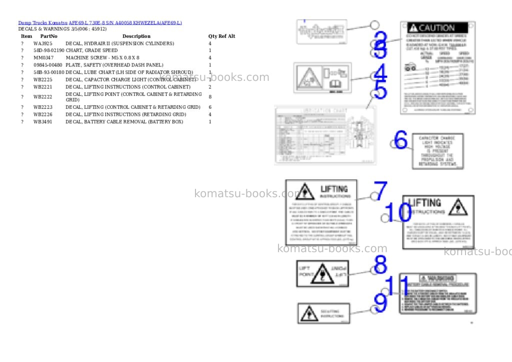 Komatsu afe69-l 730e-8 s/n a40058 khwezela Parts catalog cover Page 3