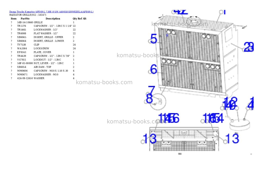 Komatsu afe69-l 730e-8 s/n a40058 khwezela Parts catalog cover Page 6