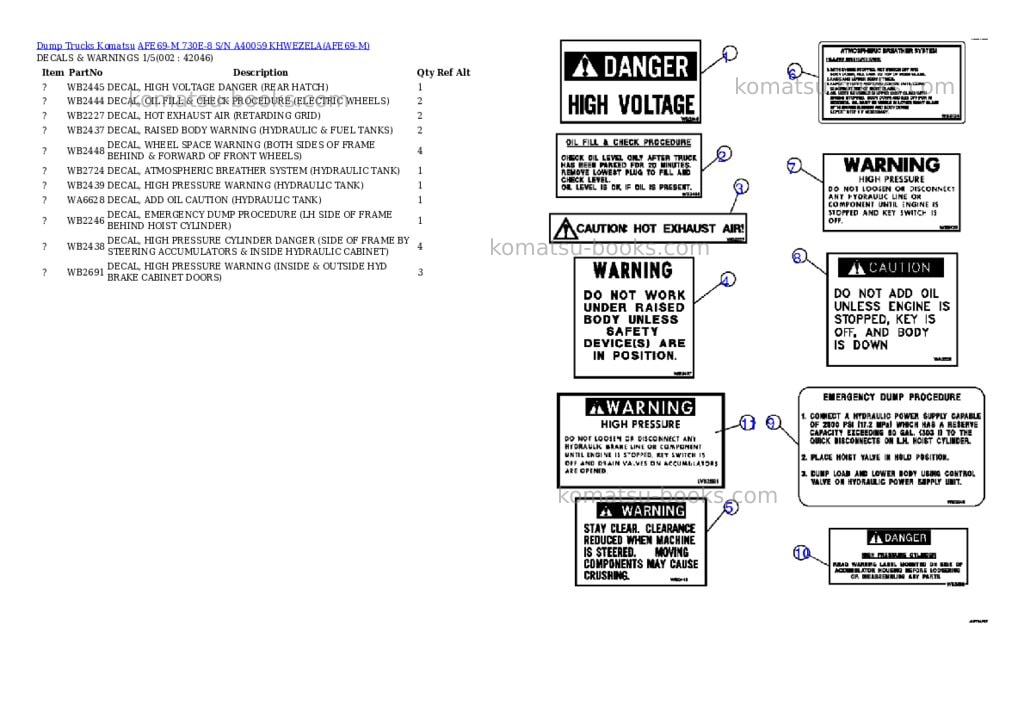 Komatsu afe69-m 730e-8 s/n a40059 khwezela Parts catalog cover