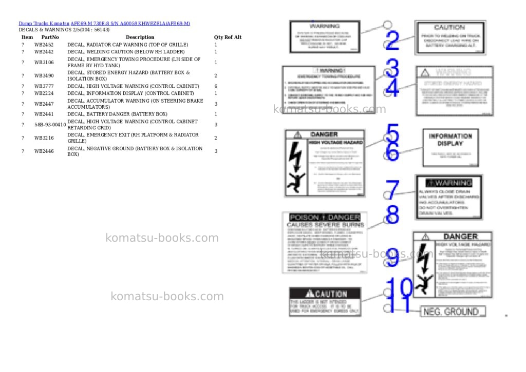 Komatsu afe69-m 730e-8 s/n a40059 khwezela Parts catalog cover Page 2