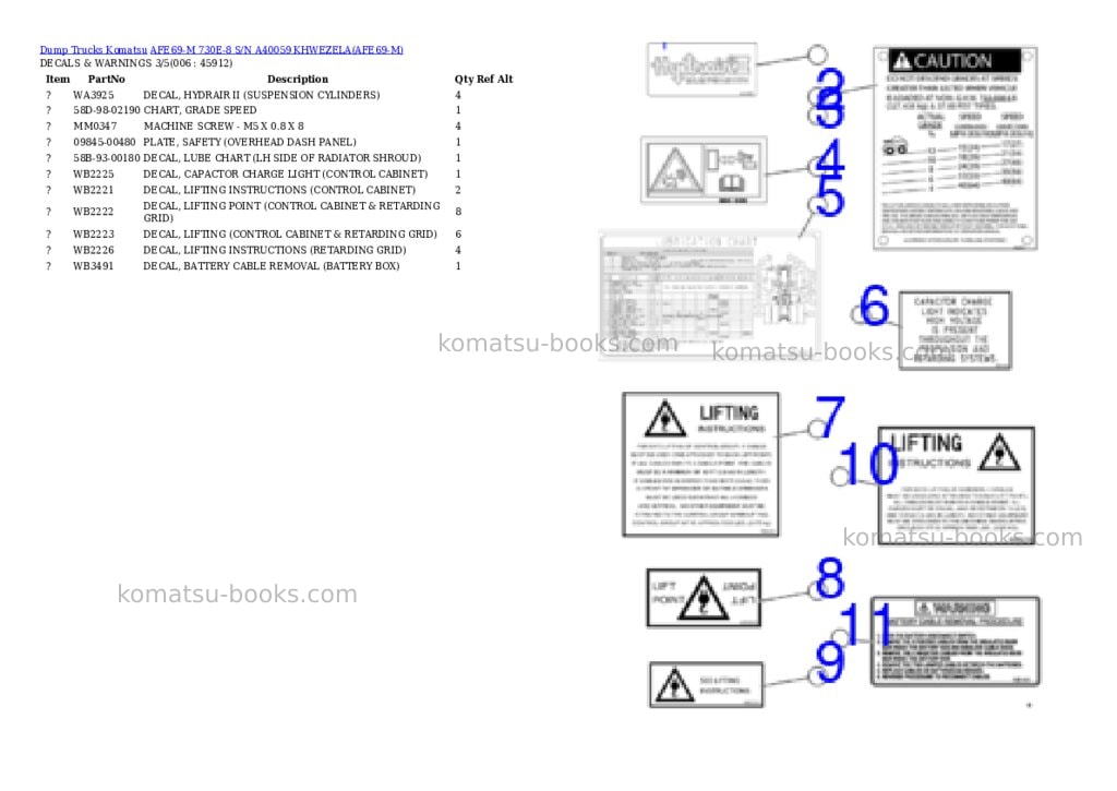 Komatsu afe69-m 730e-8 s/n a40059 khwezela Parts catalog cover Page 3