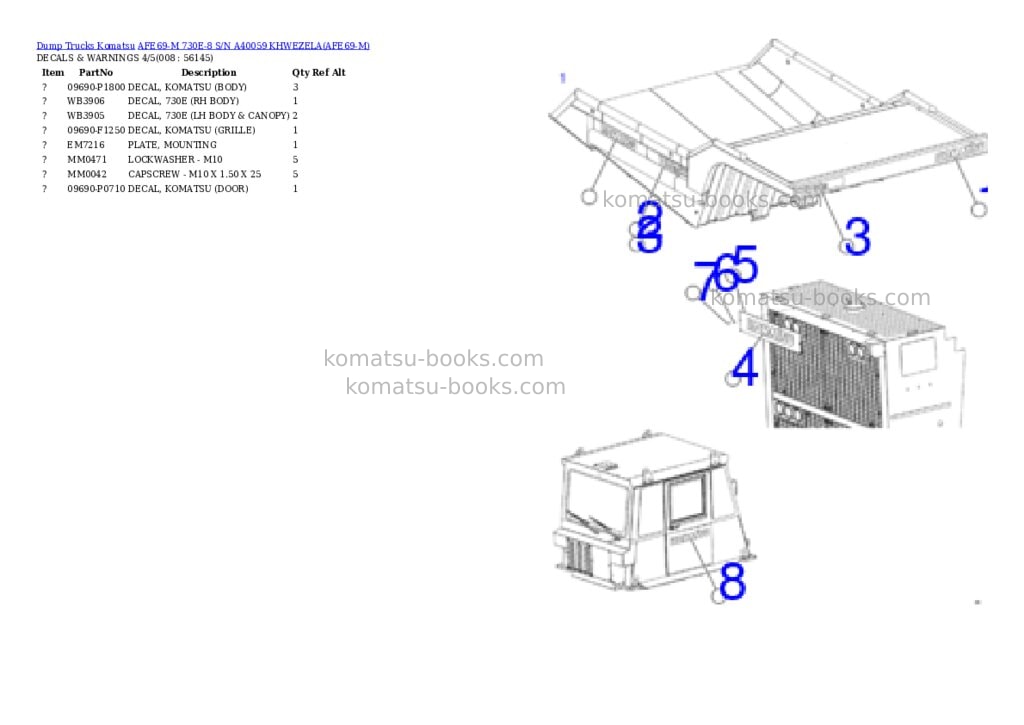 Komatsu afe69-m 730e-8 s/n a40059 khwezela Parts catalog cover Page 4
