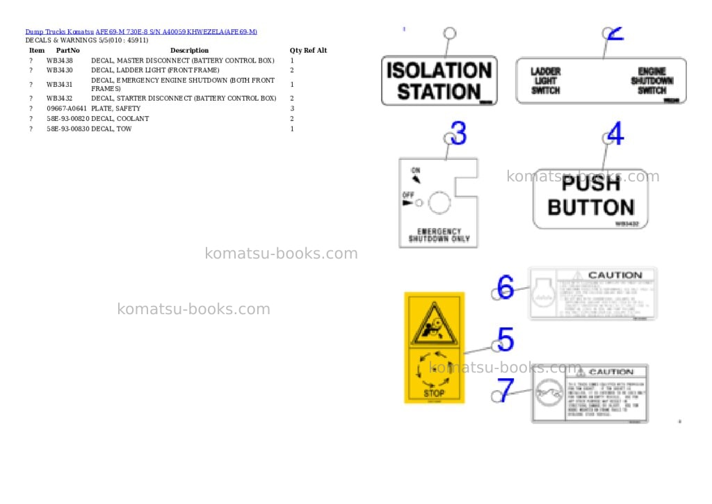 Komatsu afe69-m 730e-8 s/n a40059 khwezela Parts catalog cover Page 5