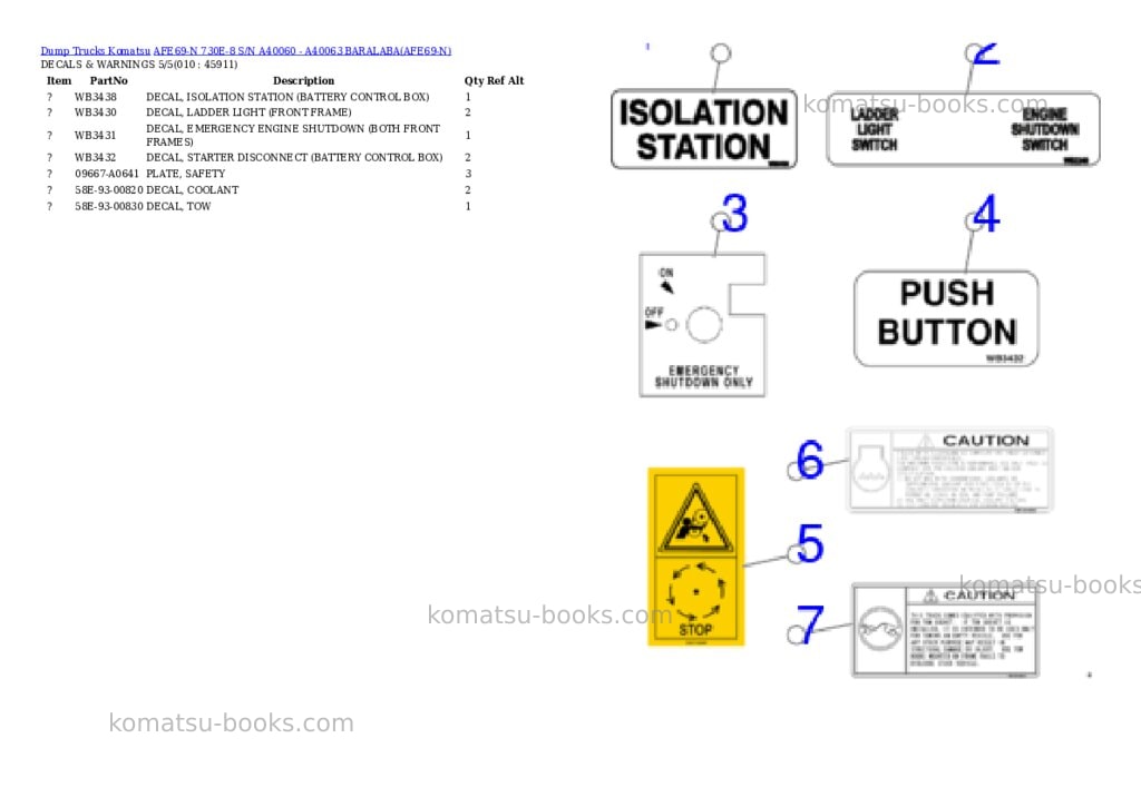 Komatsu AFE69-N 730E-8 S/N A40060 - A40063 BARALABA Parts catalog cover Page 5
