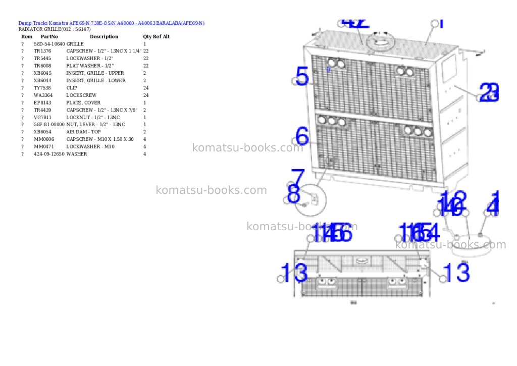 Komatsu AFE69-N 730E-8 S/N A40060 - A40063 BARALABA Parts catalog cover Page 6