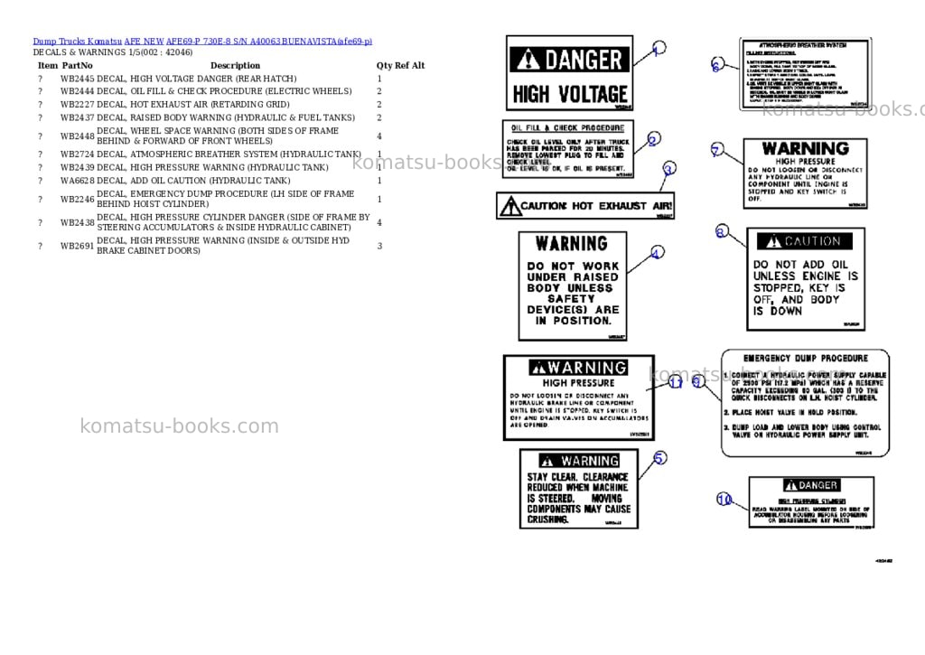 Komatsu AFE69-P 730E-8 S/N A40063 BUENAVISTA Parts catalog cover Komatsu AFE69-P 730E-8 S/N A40063 BUENAVISTA Parts catalog cover