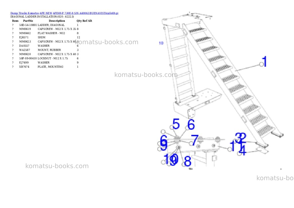 Komatsu AFE69-P 730E-8 S/N A40063 BUENAVISTA Parts catalog cover Page 10 Komatsu AFE69-P 730E-8 S/N A40063 BUENAVISTA Parts catalog cover Page 10