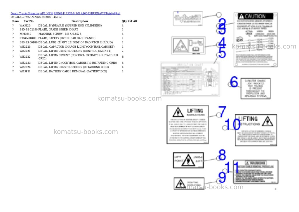 Komatsu AFE69-P 730E-8 S/N A40063 BUENAVISTA Parts catalog cover Page 3 Komatsu AFE69-P 730E-8 S/N A40063 BUENAVISTA Parts catalog cover Page 3