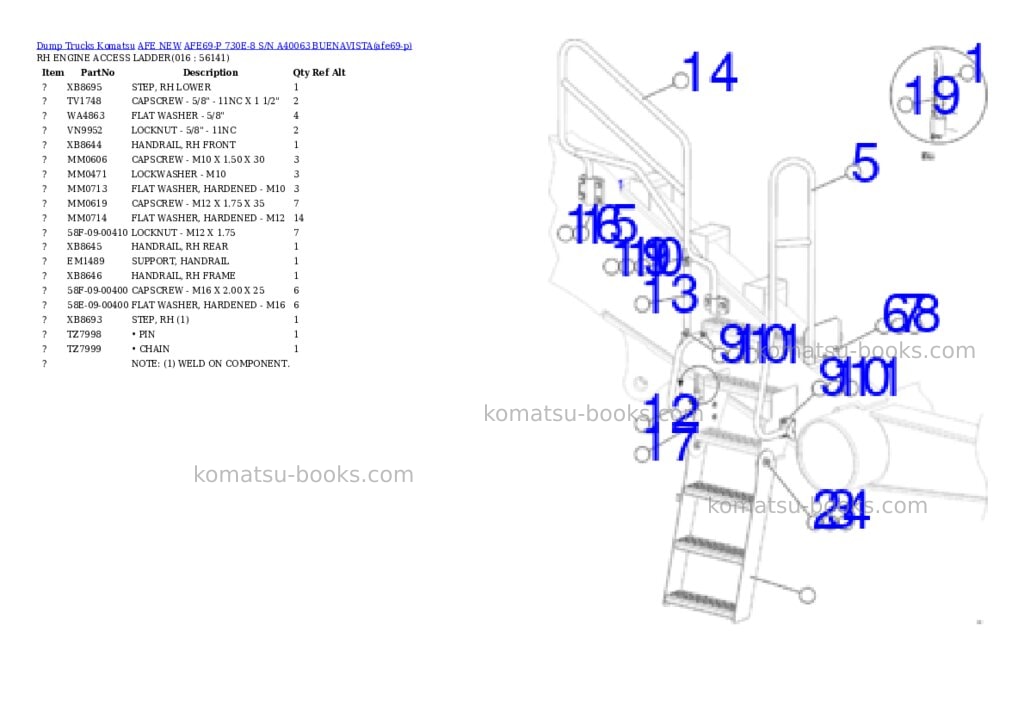 Komatsu AFE69-P 730E-8 S/N A40063 BUENAVISTA Parts catalog cover Page 8 Komatsu AFE69-P 730E-8 S/N A40063 BUENAVISTA Parts catalog cover Page 8