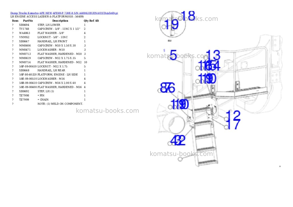 Komatsu AFE69-P 730E-8 S/N A40063 BUENAVISTA Parts catalog cover Page 9 Komatsu AFE69-P 730E-8 S/N A40063 BUENAVISTA Parts catalog cover Page 9