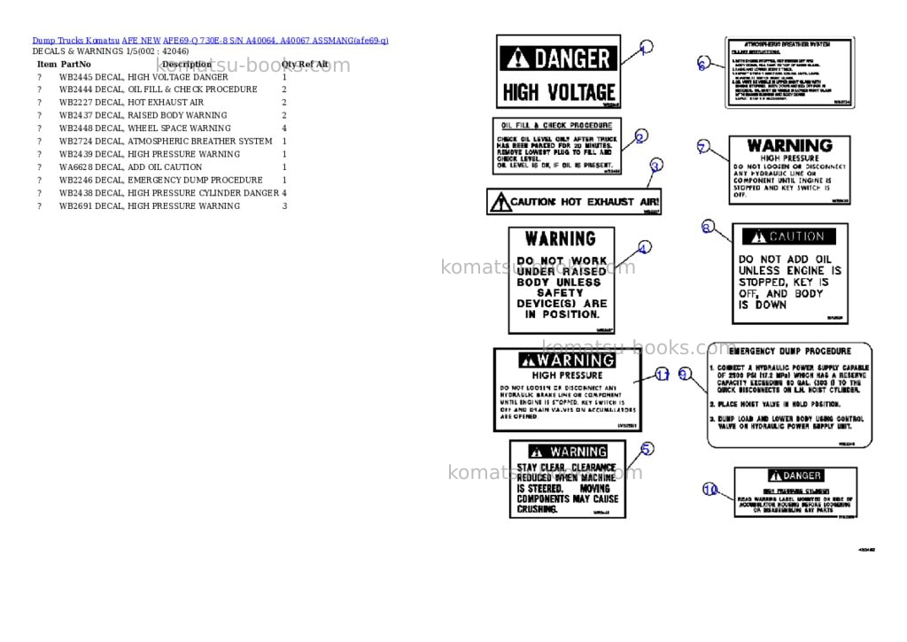 Komatsu AFE69-Q 730E-8 S/N A40064, A40067 ASSMANG Parts catalog cover