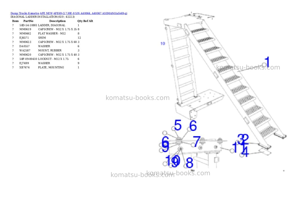 Komatsu AFE69-Q 730E-8 S/N A40064, A40067 ASSMANG Parts catalog cover Page 10