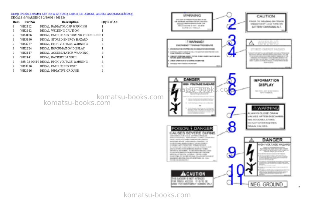 Komatsu AFE69-Q 730E-8 S/N A40064, A40067 ASSMANG Parts catalog cover Page 2