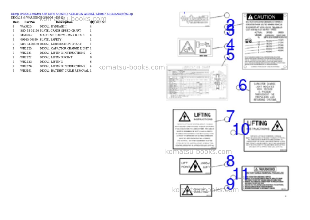Komatsu AFE69-Q 730E-8 S/N A40064, A40067 ASSMANG Parts catalog cover Page 3