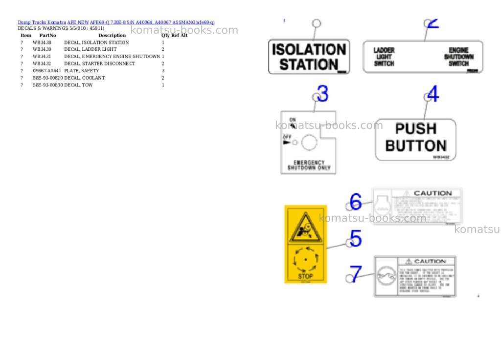 Komatsu AFE69-Q 730E-8 S/N A40064, A40067 ASSMANG Parts catalog cover Page 5