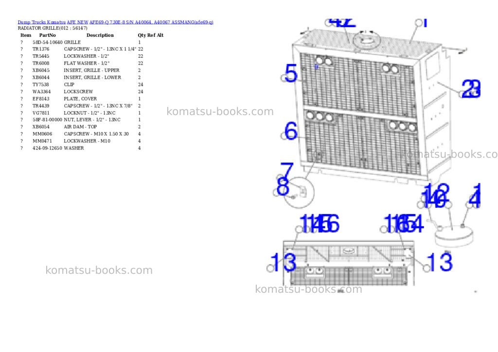 Komatsu AFE69-Q 730E-8 S/N A40064, A40067 ASSMANG Parts catalog cover Page 6