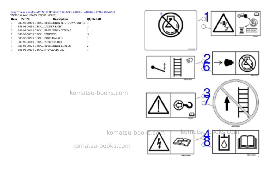 Komatsu AFE69-R 730E-8 S/N A40065 - A40066 NATALKA Parts catalog cover Komatsu AFE69-R 730E-8 S/N A40065 - A40066 NATALKA Parts catalog cover
