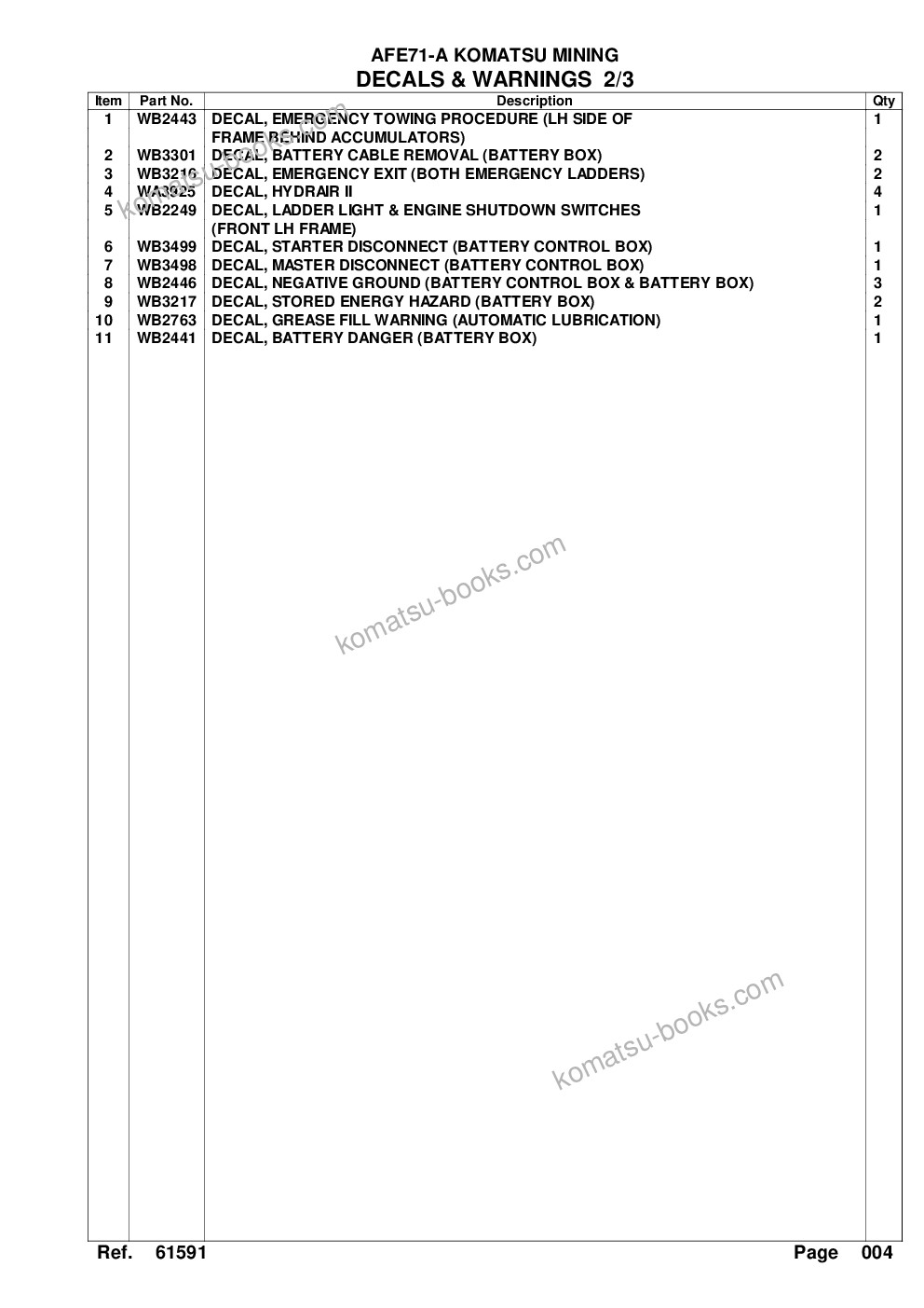 Komatsu afe71-a 960e-2kt s/n a50028 - a50064 komatsu mining 960e-2kt Parts catalog cover Page 7