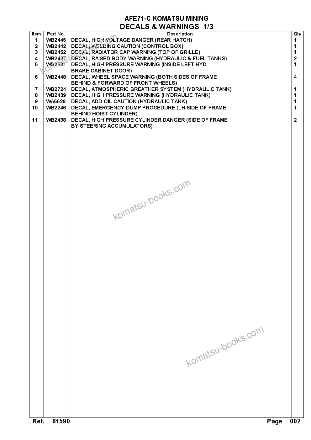Komatsu afe71-c 960e-2kt s/n a50086 - a50088 kumba sishen Parts catalog cover Page 5 Komatsu afe71-c 960e-2kt s/n a50086 - a50088 kumba sishen Parts catalog cover Page 5
