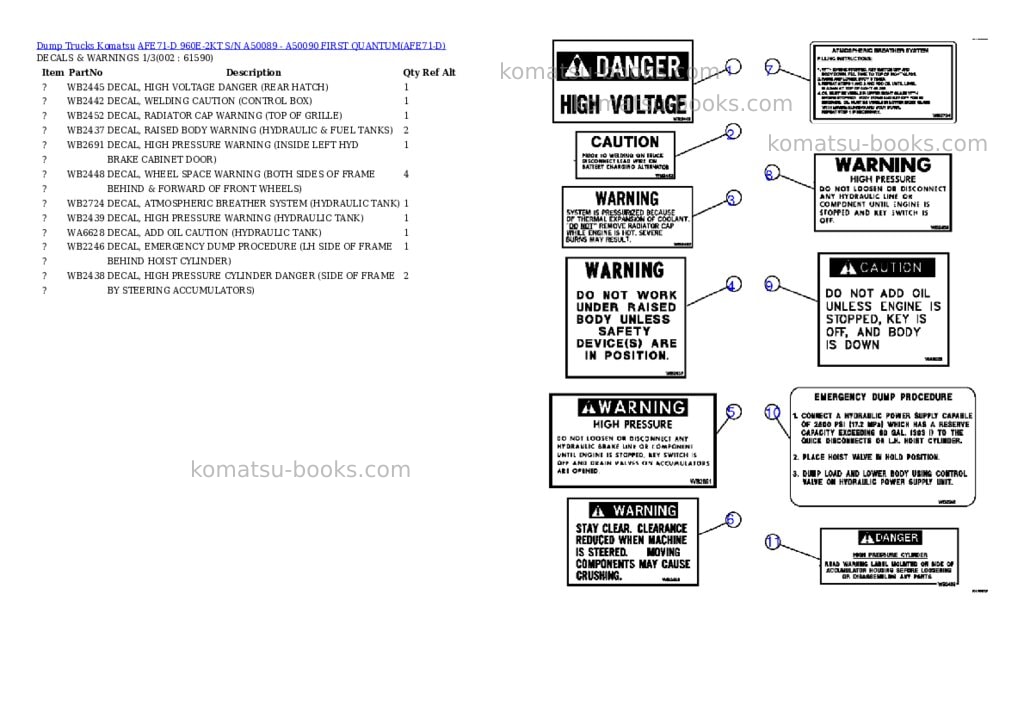 Komatsu afe71-d 960e-2kt s/n a50089 - a50090 first quantum Parts catalog cover Komatsu afe71-d 960e-2kt s/n a50089 - a50090 first quantum Parts catalog cover
