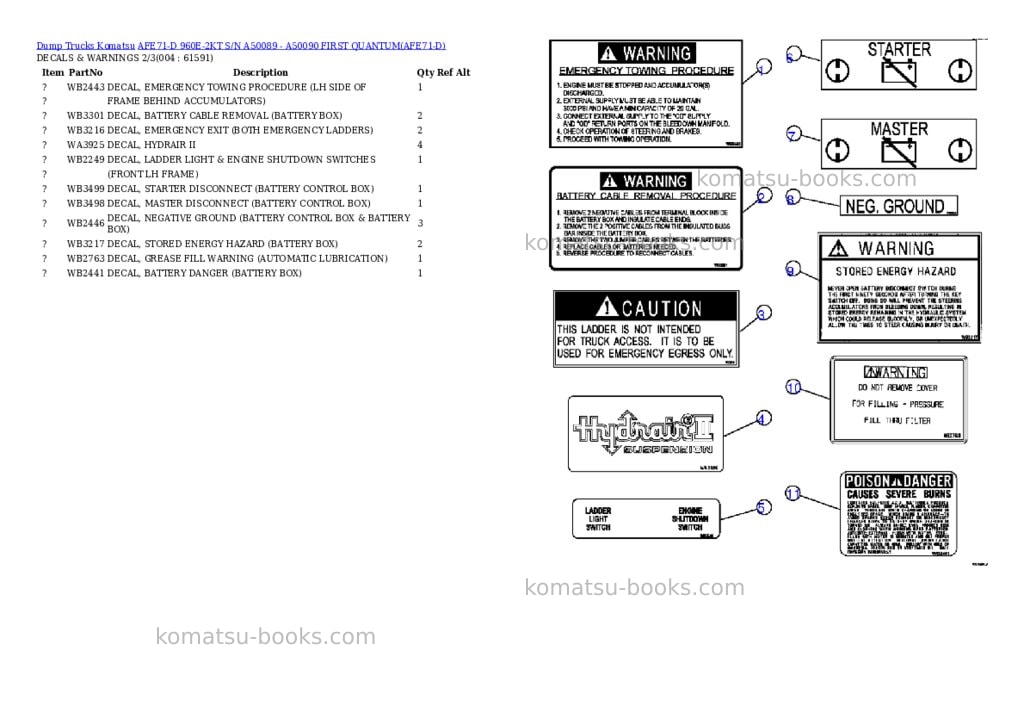 Komatsu afe71-d 960e-2kt s/n a50089 - a50090 first quantum Parts catalog cover Page 2 Komatsu afe71-d 960e-2kt s/n a50089 - a50090 first quantum Parts catalog cover Page 2