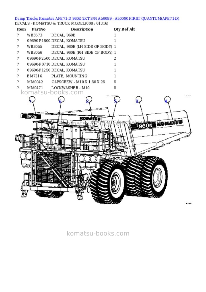 Komatsu afe71-d 960e-2kt s/n a50089 - a50090 first quantum Parts catalog cover Page 4 Komatsu afe71-d 960e-2kt s/n a50089 - a50090 first quantum Parts catalog cover Page 4