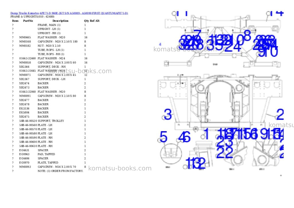Komatsu afe71-d 960e-2kt s/n a50089 - a50090 first quantum Parts catalog cover Page 5 Komatsu afe71-d 960e-2kt s/n a50089 - a50090 first quantum Parts catalog cover Page 5