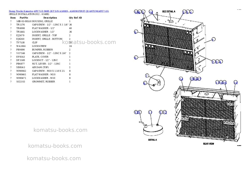 Komatsu afe71-d 960e-2kt s/n a50089 - a50090 first quantum Parts catalog cover Page 6 Komatsu afe71-d 960e-2kt s/n a50089 - a50090 first quantum Parts catalog cover Page 6