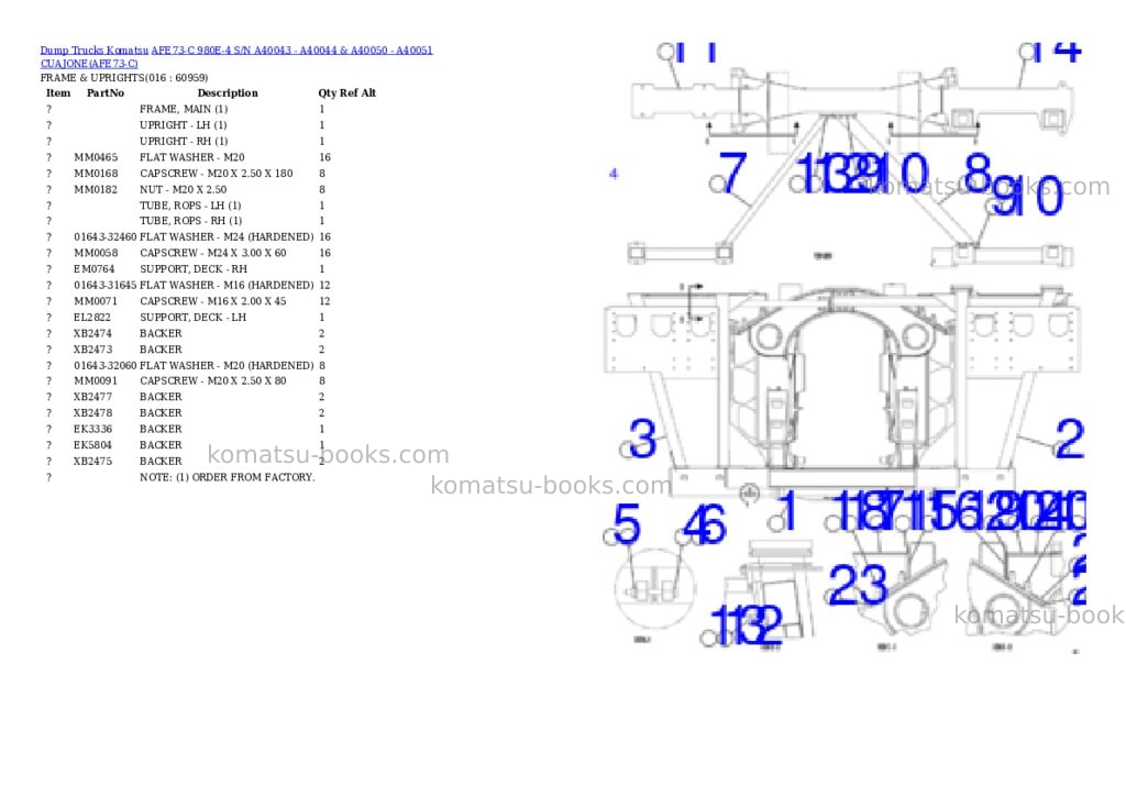 Komatsu afe73-c 980e-4 s/n a40043 - a40044 & a40050 - a40051 cuajone Parts catalog cover Page 2 Komatsu afe73-c 980e-4 s/n a40043 - a40044 & a40050 - a40051 cuajone Parts catalog cover Page 2
