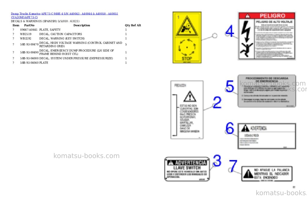 Komatsu afe73-c 980e-4 s/n a40043 - a40044 & a40050 - a40051 cuajone Parts catalog cover Page 5 Komatsu afe73-c 980e-4 s/n a40043 - a40044 & a40050 - a40051 cuajone Parts catalog cover Page 5