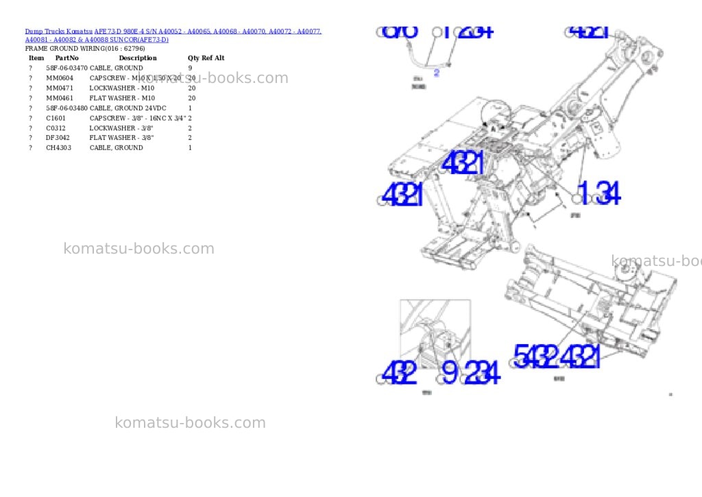 Komatsu afe73-d 980e-4 s/n a40052 - a40065, a40068 - a40070, a40072 - a40077, a40081 - a40082 & a40088 suncor Parts catalog cover Page 8 Komatsu afe73-d 980e-4 s/n a40052 - a40065, a40068 - a40070, a40072 - a40077, a40081 - a40082 & a40088 suncor Parts catalog cover Page 8