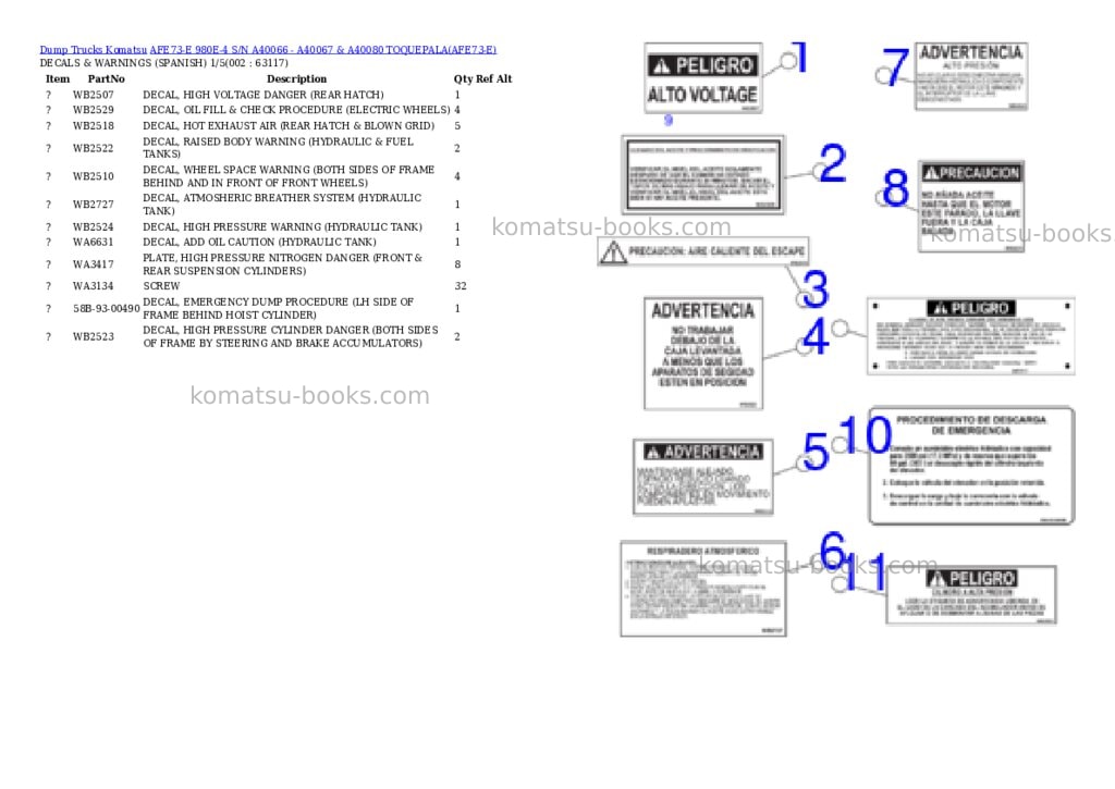 Komatsu afe73-e 980e-4 s/n a40066 - a40067 & a40080 toquepala Parts catalog cover Komatsu afe73-e 980e-4 s/n a40066 - a40067 & a40080 toquepala Parts catalog cover