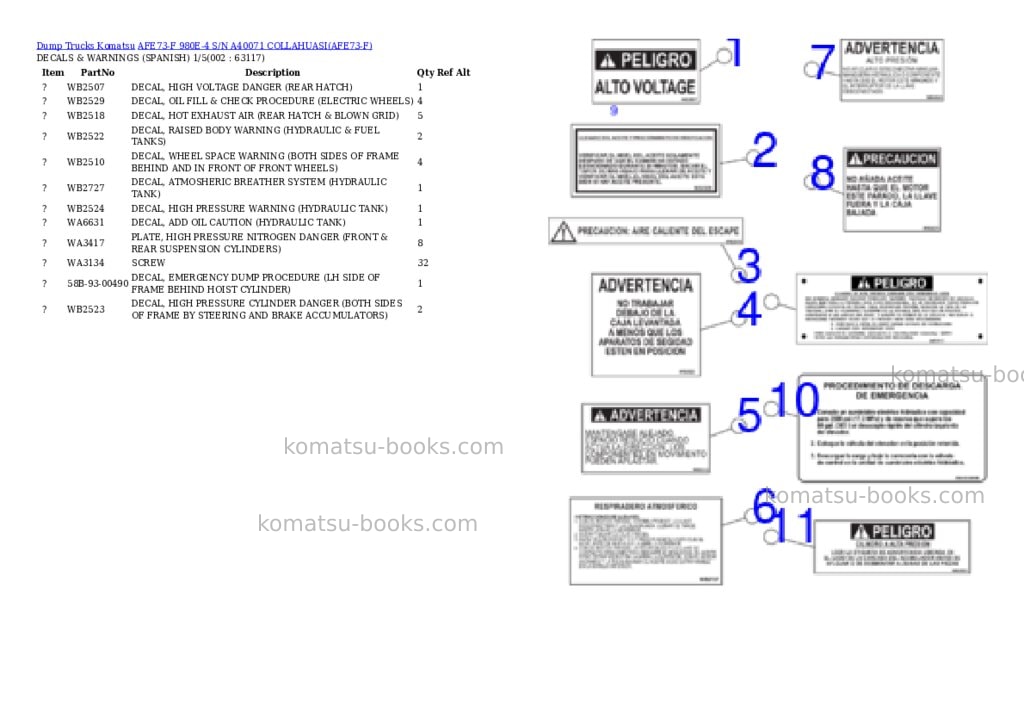 Komatsu afe73-f 980e-4 s/n a40071 collahuasi Parts catalog cover Komatsu afe73-f 980e-4 s/n a40071 collahuasi Parts catalog cover