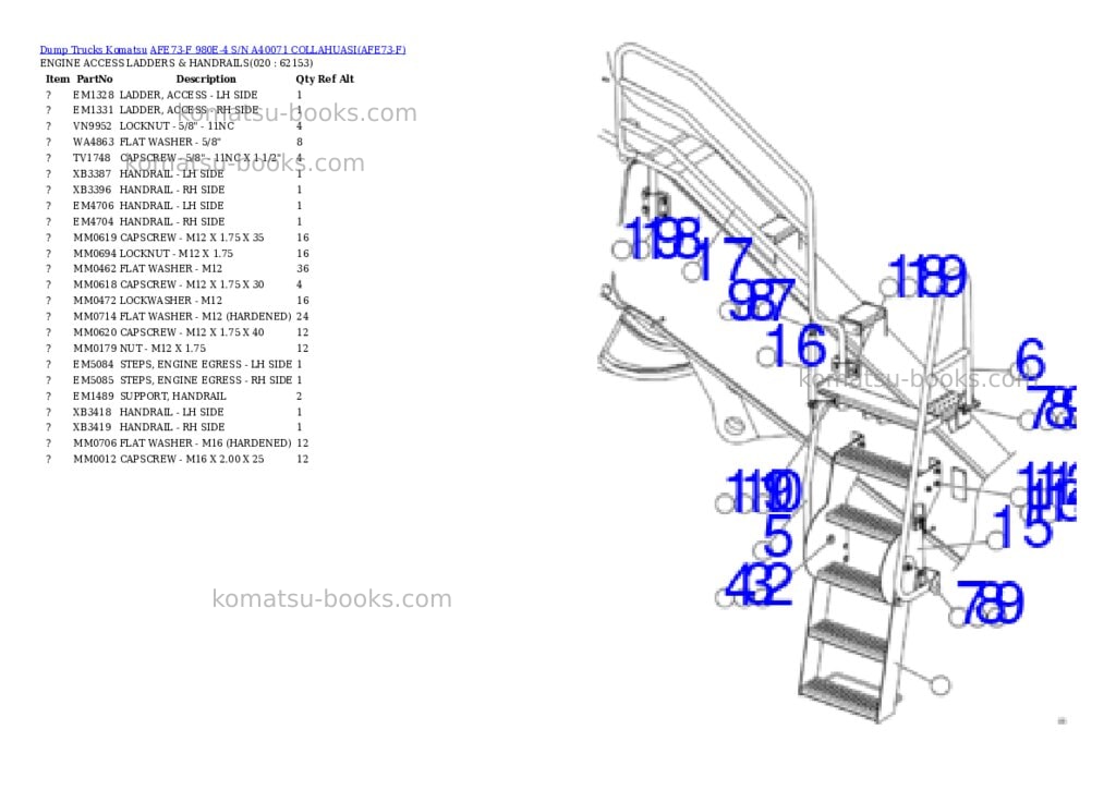 Komatsu afe73-f 980e-4 s/n a40071 collahuasi Parts catalog cover Page 10 Komatsu afe73-f 980e-4 s/n a40071 collahuasi Parts catalog cover Page 10