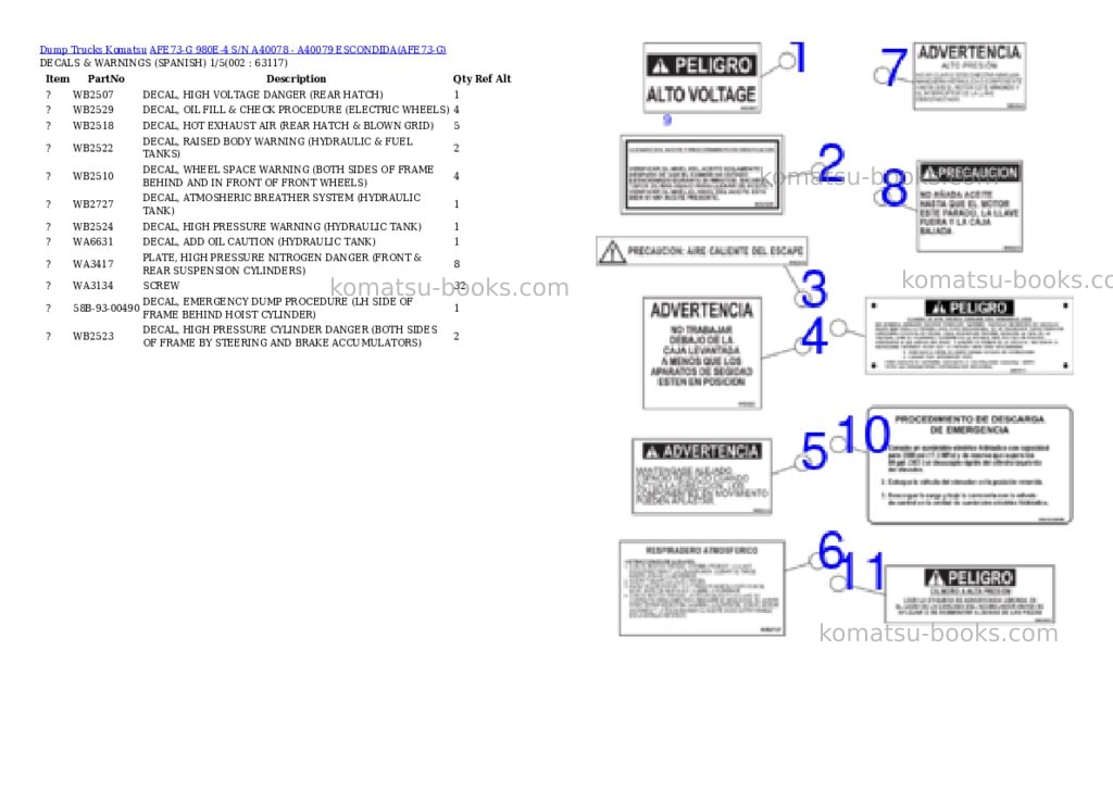 Komatsu afe73-g 980e-4 s/n a40078 - a40079 escondida Parts catalog cover