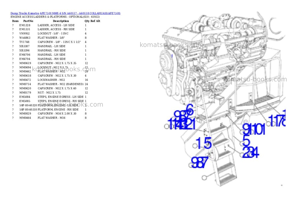 Komatsu afe73-h 980e-4 s/n a40117 - a40118 collahuasi Parts catalog cover Page 10 Komatsu afe73-h 980e-4 s/n a40117 - a40118 collahuasi Parts catalog cover Page 10