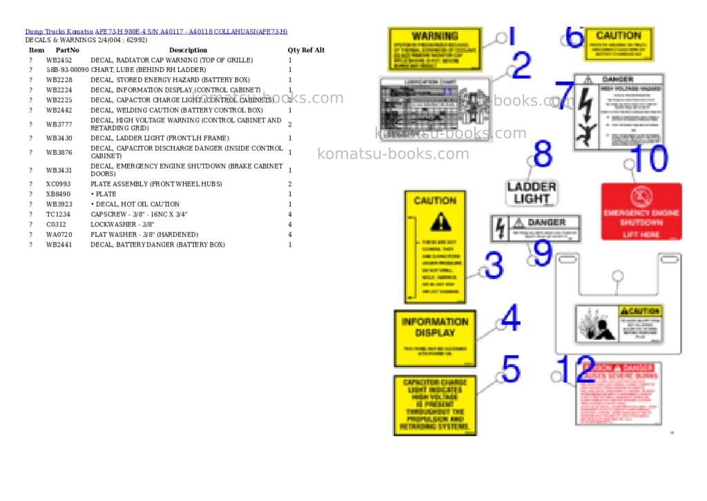Komatsu afe73-h 980e-4 s/n a40117 - a40118 collahuasi Parts catalog cover Page 2 Komatsu afe73-h 980e-4 s/n a40117 - a40118 collahuasi Parts catalog cover Page 2